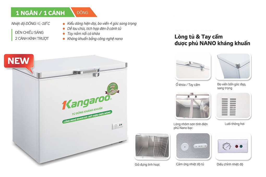 Tủ đông kháng khuẩn Kangaroo 265L KG329NC1